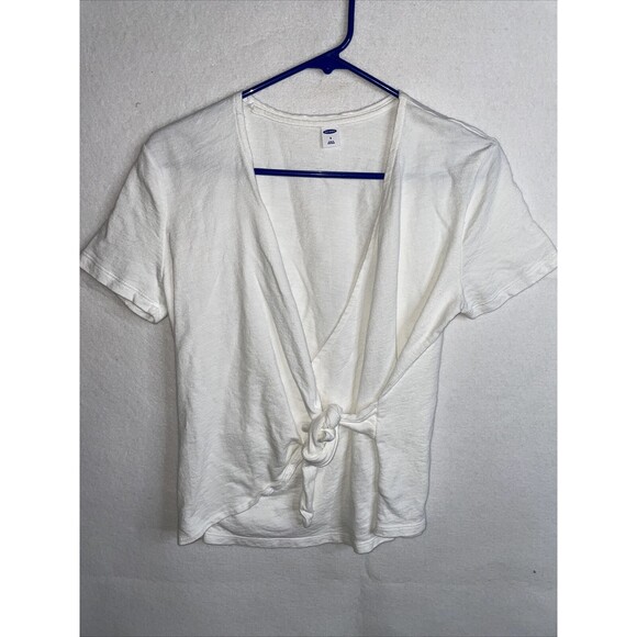 Gap White Cotton  Wrap-Front Short Sleeve Top Shirt Sz Small - Picture 2 of 7